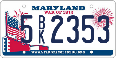 MD license plate 5BK2353