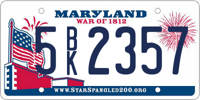 MD license plate 5BK2357