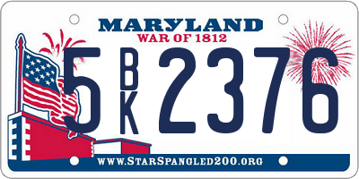 MD license plate 5BK2376