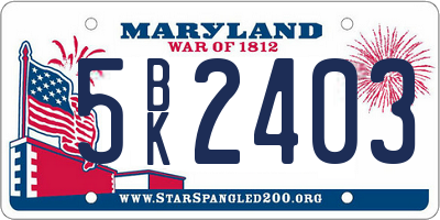 MD license plate 5BK2403