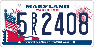 MD license plate 5BK2408