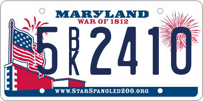MD license plate 5BK2410