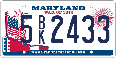 MD license plate 5BK2433