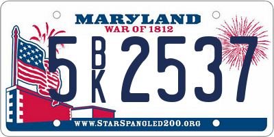 MD license plate 5BK2537