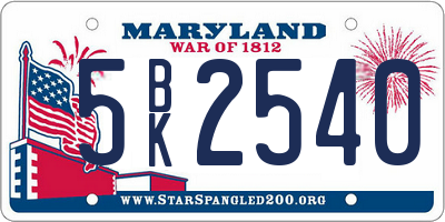 MD license plate 5BK2540