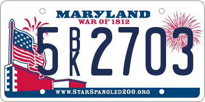 MD license plate 5BK2703