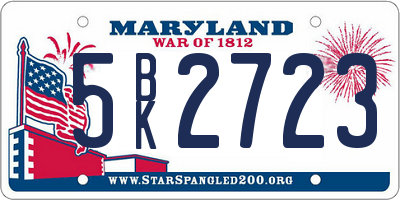 MD license plate 5BK2723