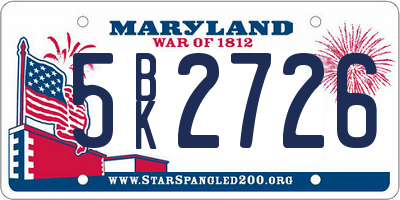 MD license plate 5BK2726