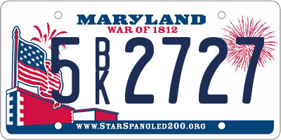 MD license plate 5BK2727