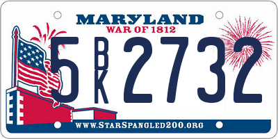 MD license plate 5BK2732