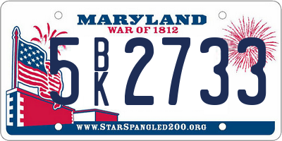 MD license plate 5BK2733