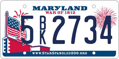 MD license plate 5BK2734