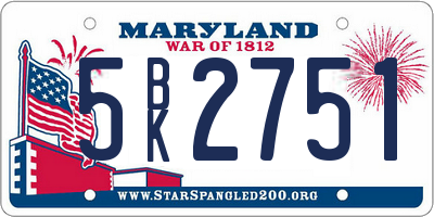 MD license plate 5BK2751