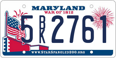 MD license plate 5BK2761