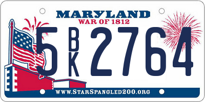 MD license plate 5BK2764