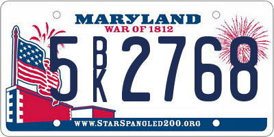 MD license plate 5BK2768