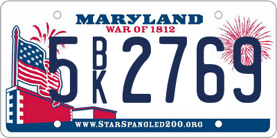 MD license plate 5BK2769