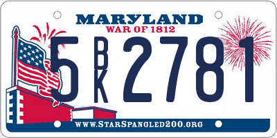 MD license plate 5BK2781