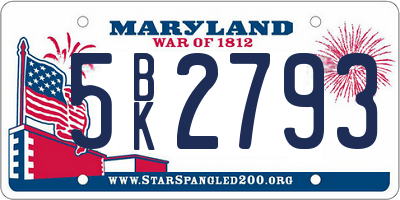 MD license plate 5BK2793