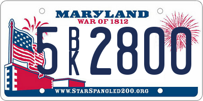 MD license plate 5BK2800