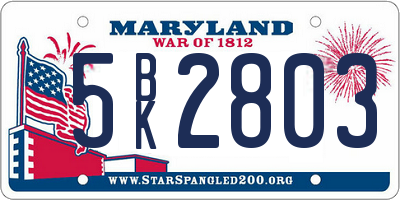 MD license plate 5BK2803