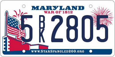 MD license plate 5BK2805