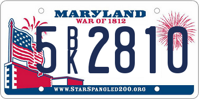 MD license plate 5BK2810