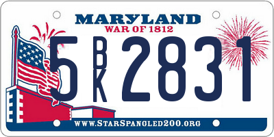 MD license plate 5BK2831