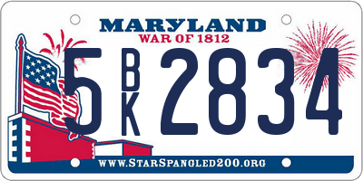MD license plate 5BK2834
