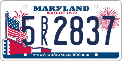 MD license plate 5BK2837
