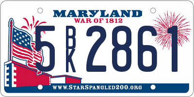 MD license plate 5BK2861