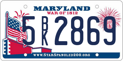 MD license plate 5BK2869
