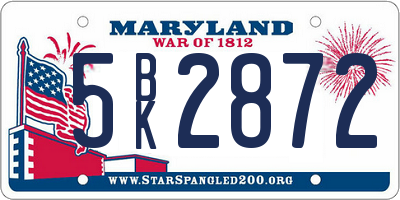 MD license plate 5BK2872