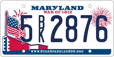MD license plate 5BK2876
