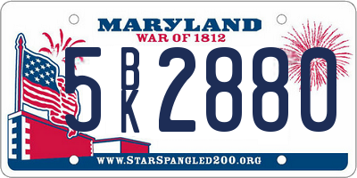MD license plate 5BK2880