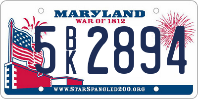 MD license plate 5BK2894