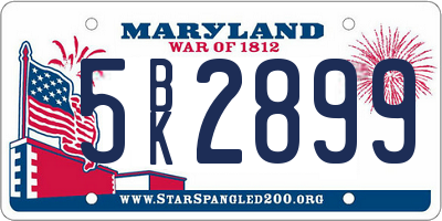 MD license plate 5BK2899