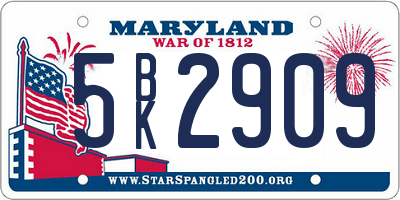 MD license plate 5BK2909