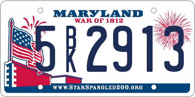 MD license plate 5BK2913
