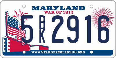 MD license plate 5BK2916