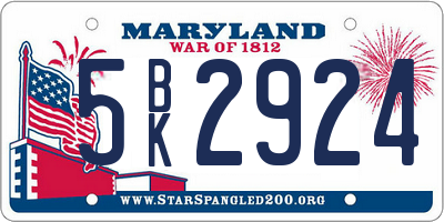 MD license plate 5BK2924