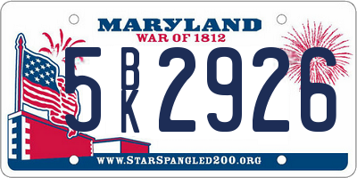 MD license plate 5BK2926