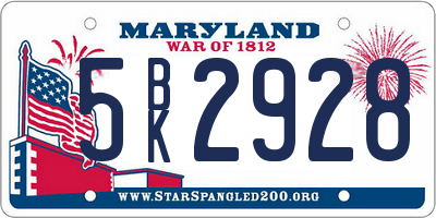MD license plate 5BK2928