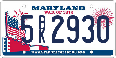 MD license plate 5BK2930
