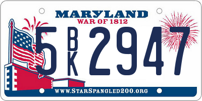 MD license plate 5BK2947