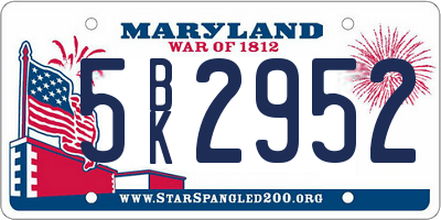 MD license plate 5BK2952