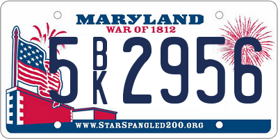 MD license plate 5BK2956