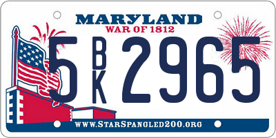 MD license plate 5BK2965