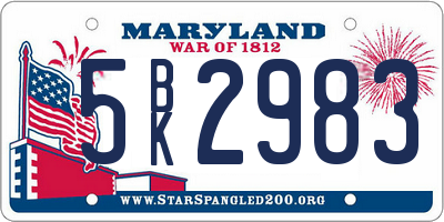 MD license plate 5BK2983