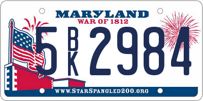 MD license plate 5BK2984